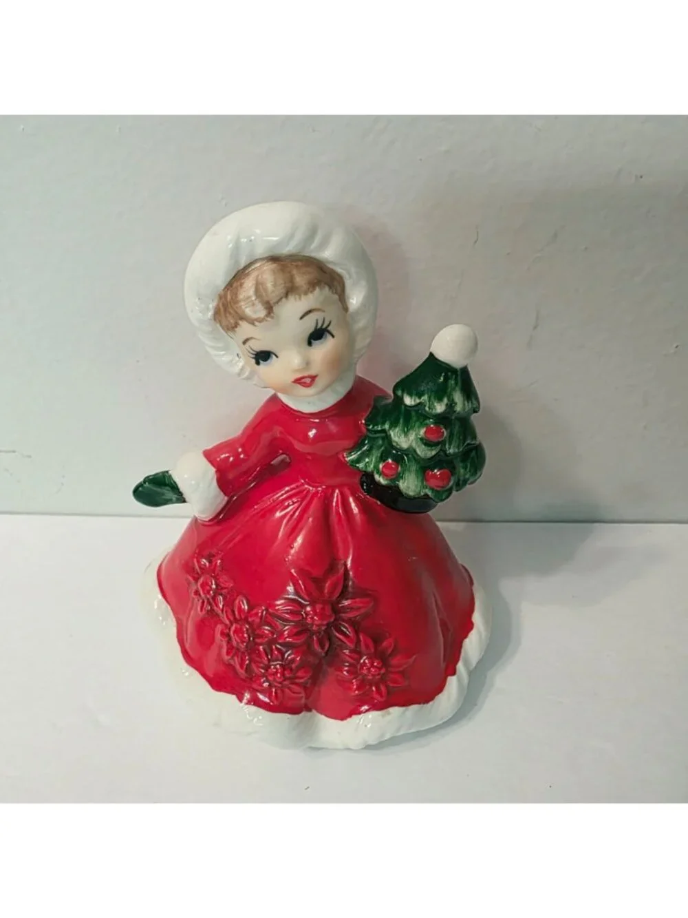 Vtg Lefton Made in Japan 6604 Christmas Tree Poinsettia Red Dress Girl Figurine